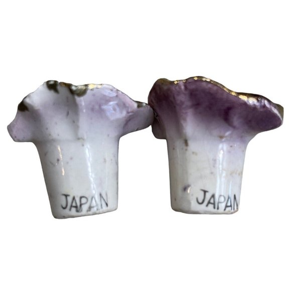 Vtg Set of 2 Commodore Japan Porcelain Purple Flower Candle Holders w/ Stoppers - Picture 7 of 9